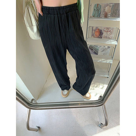 Palazzo Pants For Women Black Wide Leg Bottoms Stripe Full Length Trousers High Waist Causal Elastic D380 - Lusy Store