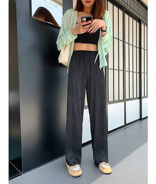 Palazzo Pants For Women Black Wide Leg Bottoms Stripe Full Length Trousers High Waist Causal Elastic D380 - Lusy Store