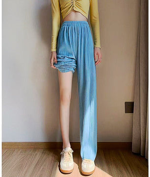 Palazzo Pants For Women Black Wide Leg Bottoms Stripe Full Length Trousers High Waist Causal Elastic D380 - Lusy Store
