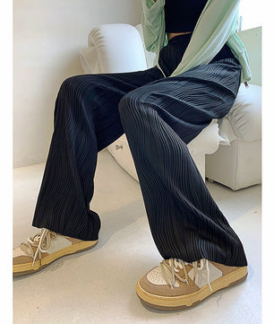 Palazzo Pants For Women Black Wide Leg Bottoms Stripe Full Length Trousers High Waist Causal Elastic D380 - Lusy Store