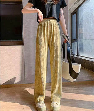 Palazzo Pants For Women Black Wide Leg Bottoms Stripe Full Length Trousers High Waist Causal Elastic D380 - Lusy Store