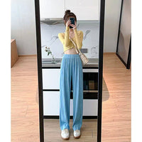 Palazzo Pants For Women Black Wide Leg Bottoms Stripe Full Length Trousers High Waist Causal Elastic D380 - Lusy Store