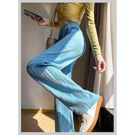 Palazzo Pants For Women Black Wide Leg Bottoms Stripe Full Length Trousers High Waist Causal Elastic D380 - Lusy Store