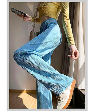 Palazzo Pants For Women Black Wide Leg Bottoms Stripe Full Length Trousers High Waist Causal Elastic D380 - Lusy Store