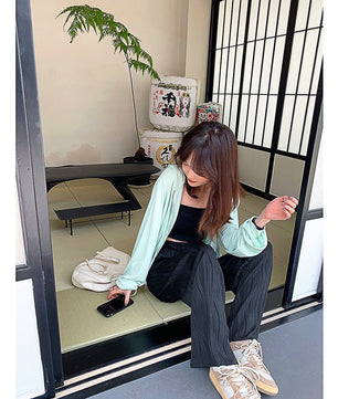 Palazzo Pants For Women Black Wide Leg Bottoms Stripe Full Length Trousers High Waist Causal Elastic D380 - Lusy Store