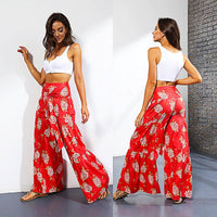 Palazzo Pants For Women Boho Extra Wide Leg Ethnic Tribal Elastic High Waist Loose Trousers Beach D377 - Lusy Store