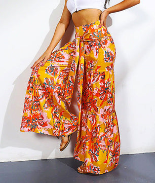 Palazzo Pants For Women Boho Extra Wide Leg Ethnic Tribal Elastic High Waist Loose Trousers Beach D377 - Lusy Store