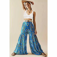 Palazzo Pants For Women Boho Extra Wide Leg Ethnic Tribal Elastic High Waist Loose Trousers Beach D377 - Lusy Store