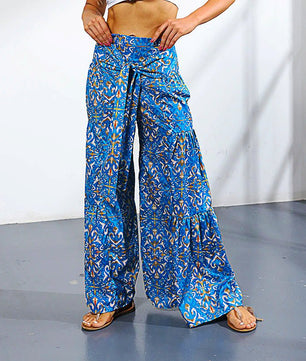 Palazzo Pants For Women Boho Extra Wide Leg Ethnic Tribal Elastic High Waist Loose Trousers Beach D377 - Lusy Store