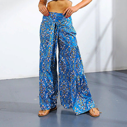 Palazzo Pants For Women Boho Extra Wide Leg Ethnic Tribal Elastic High Waist Loose Trousers Beach D377 - Lusy Store