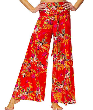 Palazzo Pants For Women Boho Extra Wide Leg Ethnic Tribal Elastic High Waist Loose Trousers Beach D377 - Lusy Store