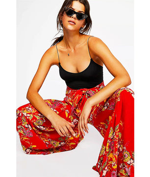 Palazzo Pants For Women Boho Extra Wide Leg Ethnic Tribal Elastic High Waist Loose Trousers Beach D377 - Lusy Store