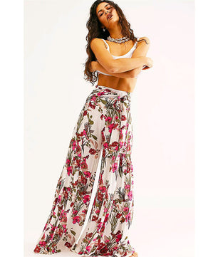 Palazzo Pants For Women Boho Extra Wide Leg Ethnic Tribal Elastic High Waist Loose Trousers Beach D377 - Lusy Store