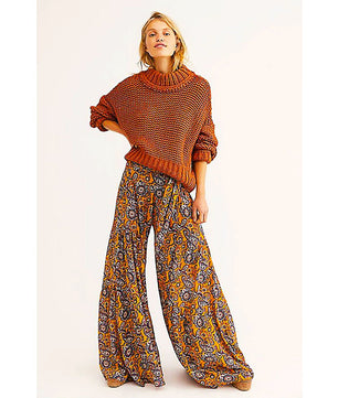 Palazzo Pants For Women Boho Extra Wide Leg Ethnic Tribal Elastic High Waist Loose Trousers Beach D377 - Lusy Store