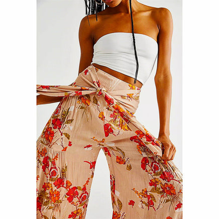 Palazzo Pants For Women Boho Extra Wide Leg Ethnic Tribal Elastic High Waist Loose Trousers Beach D377 - Lusy Store