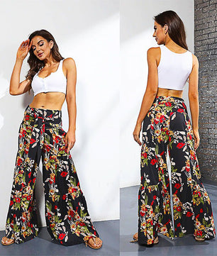 Palazzo Pants For Women Boho Extra Wide Leg Ethnic Tribal Elastic High Waist Loose Trousers Beach D377 - Lusy Store