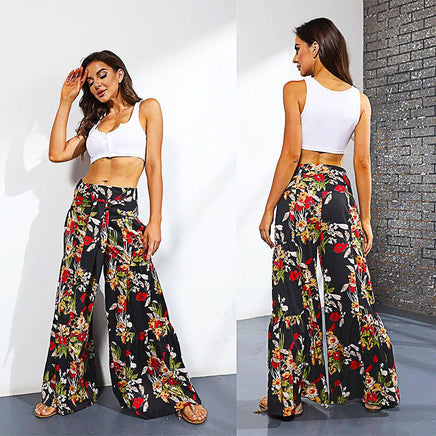 Palazzo Pants For Women Boho Extra Wide Leg Ethnic Tribal Elastic High Waist Loose Trousers Beach D377 - Lusy Store