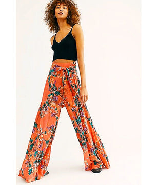 Palazzo Pants For Women Boho Extra Wide Leg Ethnic Tribal Elastic High Waist Loose Trousers Beach D377 - Lusy Store