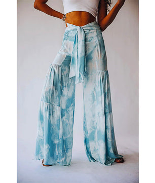 Palazzo Pants For Women Boho Extra Wide Leg Ethnic Tribal Elastic High Waist Loose Trousers Beach D377 - Lusy Store