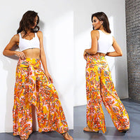 Palazzo Pants For Women Boho Extra Wide Leg Ethnic Tribal Elastic High Waist Loose Trousers Beach D377 - Lusy Store