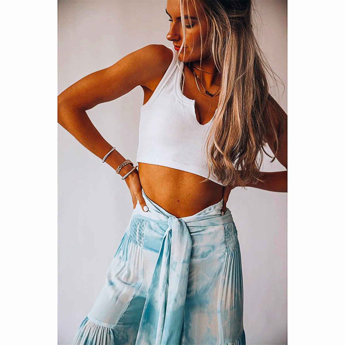 Palazzo Pants For Women Boho Extra Wide Leg Ethnic Tribal Elastic High Waist Loose Trousers Beach D377 - Lusy Store