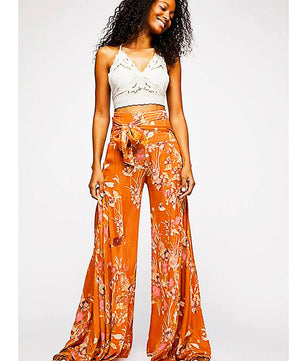 Palazzo Pants For Women Boho Extra Wide Leg Ethnic Tribal Elastic High Waist Loose Trousers Beach D377 - Lusy Store