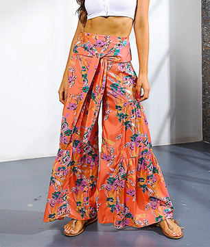 Palazzo Pants For Women Boho Extra Wide Leg Ethnic Tribal Elastic High Waist Loose Trousers Beach D377 - Lusy Store