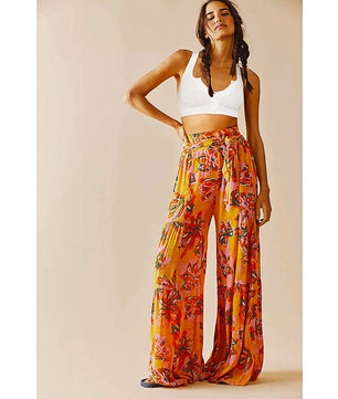 Palazzo Pants For Women Boho Extra Wide Leg Ethnic Tribal Elastic High Waist Loose Trousers Beach D377 - Lusy Store
