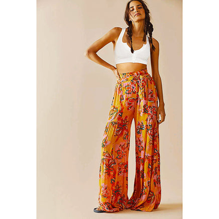 Palazzo Pants For Women Boho Extra Wide Leg Ethnic Tribal Elastic High Waist Loose Trousers Beach D377 - Lusy Store