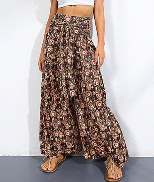 Palazzo Pants For Women Boho Extra Wide Leg Ethnic Tribal Elastic High Waist Loose Trousers Beach D377 - Lusy Store