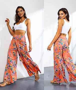 Palazzo Pants For Women Boho Extra Wide Leg Ethnic Tribal Elastic High Waist Loose Trousers Beach D377 - Lusy Store