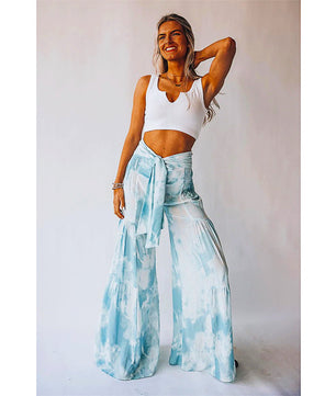Palazzo Pants For Women Boho Extra Wide Leg Ethnic Tribal Elastic High Waist Loose Trousers Beach D377 - Lusy Store