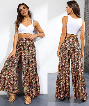 Palazzo Pants For Women Boho Extra Wide Leg Ethnic Tribal Elastic High Waist Loose Trousers Beach D377 - Lusy Store