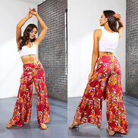 Palazzo Pants For Women Boho Extra Wide Leg Ethnic Tribal Elastic High Waist Loose Trousers Beach D377 - Lusy Store