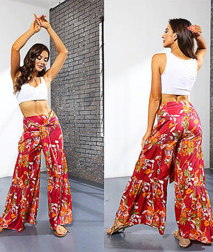 Palazzo Pants For Women Boho Extra Wide Leg Ethnic Tribal Elastic High Waist Loose Trousers Beach D377 - Lusy Store