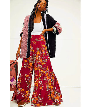 Palazzo Pants For Women Boho Extra Wide Leg Ethnic Tribal Elastic High Waist Loose Trousers Beach D377 - Lusy Store