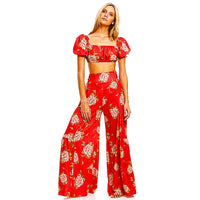 Palazzo Pants For Women Boho Extra Wide Leg Ethnic Tribal Elastic High Waist Loose Trousers Beach D377 - Lusy Store