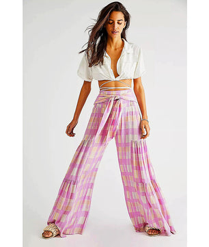 Palazzo Pants For Women Boho Extra Wide Leg Ethnic Tribal Elastic High Waist Loose Trousers Beach D377 - Lusy Store