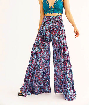 Palazzo Pants For Women Boho Extra Wide Leg Ethnic Tribal Elastic High Waist Loose Trousers Beach D377 - Lusy Store