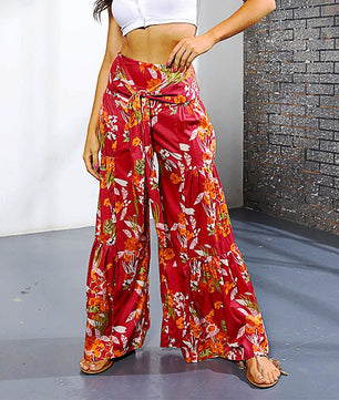 Palazzo Pants For Women Boho Extra Wide Leg Ethnic Tribal Elastic High Waist Loose Trousers Beach D377 - Lusy Store