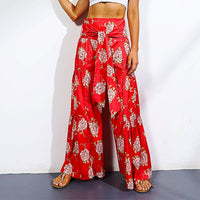 Palazzo Pants For Women Boho Extra Wide Leg Ethnic Tribal Elastic High Waist Loose Trousers Beach D377 - Lusy Store