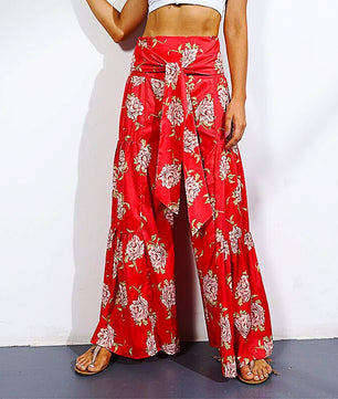 Palazzo Pants For Women Boho Extra Wide Leg Ethnic Tribal Elastic High Waist Loose Trousers Beach D377 - Lusy Store