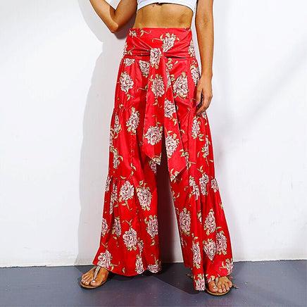 Palazzo Pants For Women Boho Extra Wide Leg Ethnic Tribal Elastic High Waist Loose Trousers Beach D377 - Lusy Store