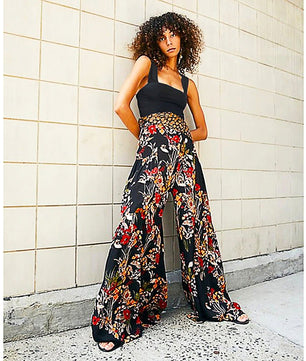 Palazzo Pants For Women Boho Extra Wide Leg Ethnic Tribal Elastic High Waist Loose Trousers Beach D377 - Lusy Store