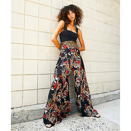 Palazzo Pants For Women Boho Extra Wide Leg Ethnic Tribal Elastic High Waist Loose Trousers Beach D377 - Lusy Store