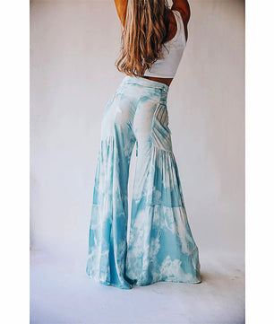 Palazzo Pants For Women Boho Extra Wide Leg Ethnic Tribal Elastic High Waist Loose Trousers Beach D377 - Lusy Store