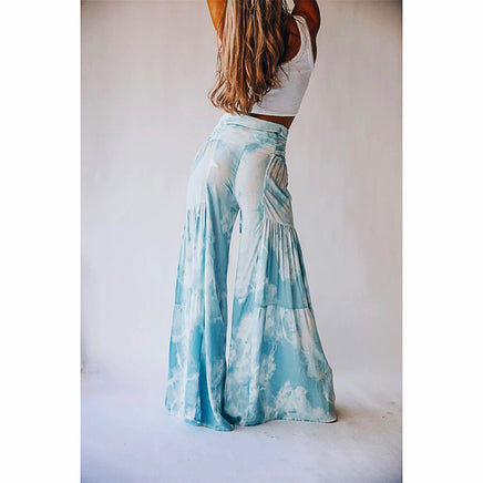 Palazzo Pants For Women Boho Extra Wide Leg Ethnic Tribal Elastic High Waist Loose Trousers Beach D377 - Lusy Store