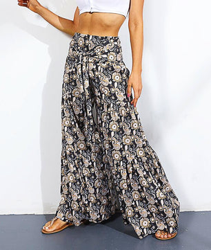 Palazzo Pants For Women Boho Extra Wide Leg Ethnic Tribal Elastic High Waist Loose Trousers Beach D377 - Lusy Store