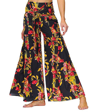 Palazzo Pants For Women Boho Extra Wide Leg Ethnic Tribal Elastic High Waist Loose Trousers Beach D377 - Lusy Store