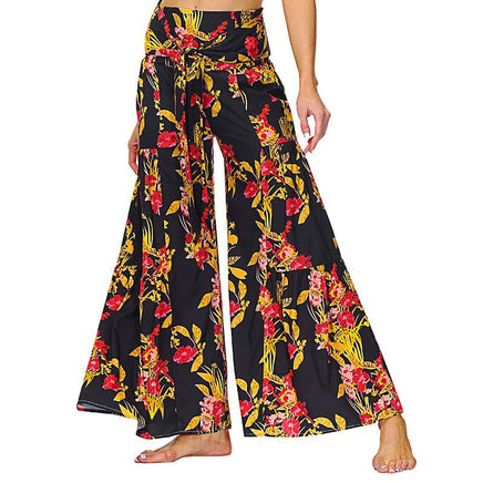 Palazzo Pants For Women Boho Extra Wide Leg Ethnic Tribal Elastic High Waist Loose Trousers Beach D377 - Lusy Store